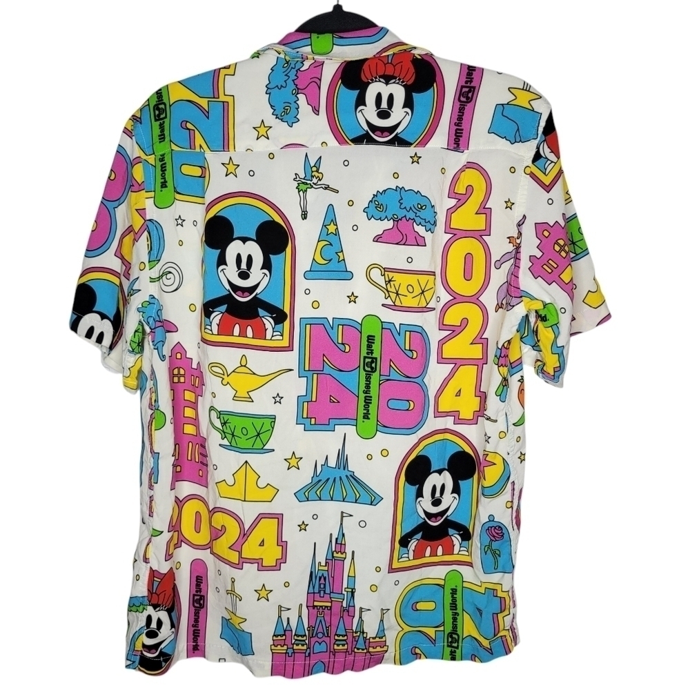 Disney Parks 4 Parks Figment Mickey Icons 2024 Button Down Shirt Neon - Picture 2 of 4
